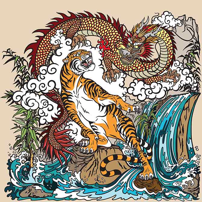 Oriental Dragon and Tiger